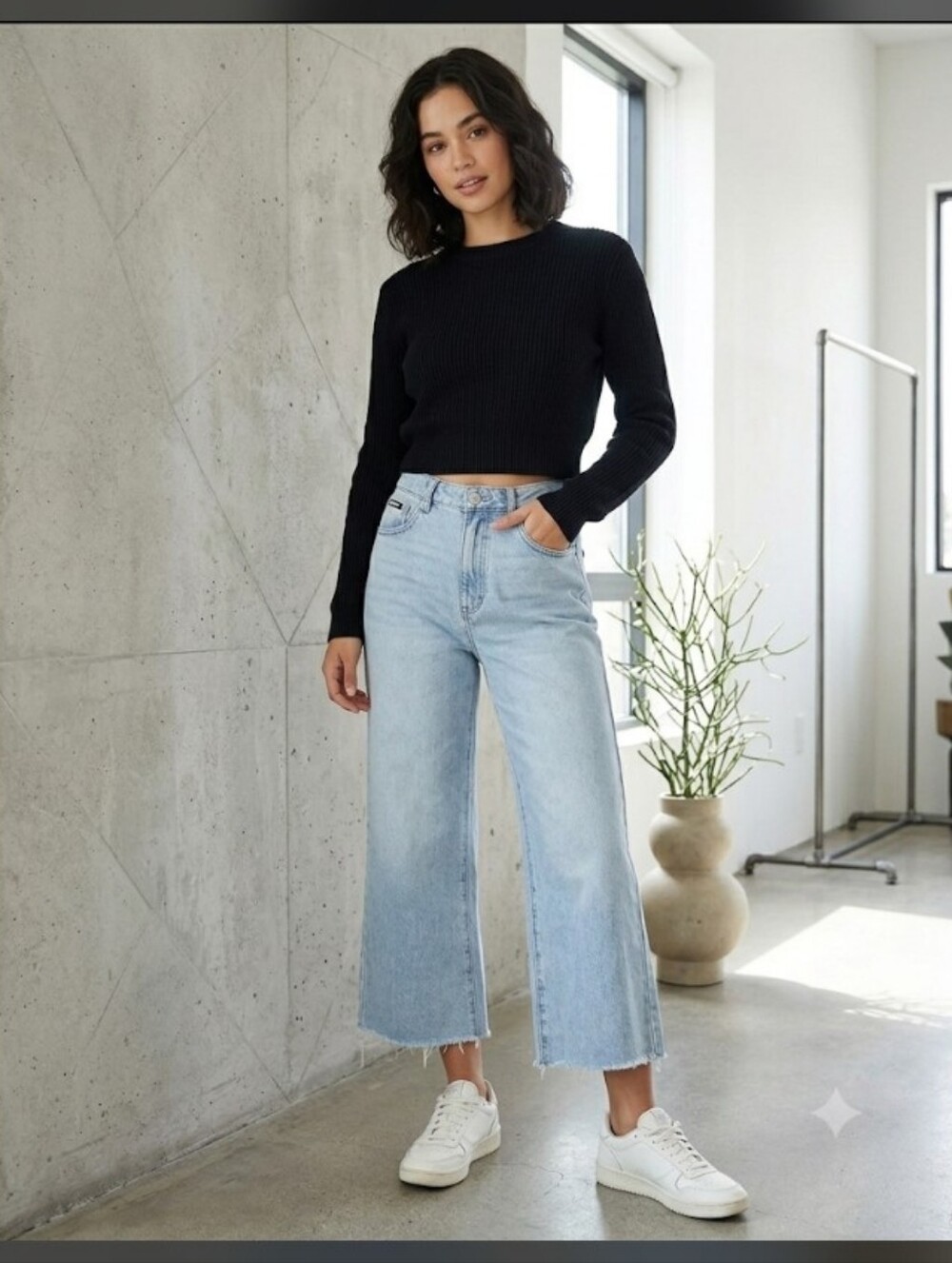 Vintage DKNY High-Rise Wide Leg Raw Hem Crop Jeans Light Blue, 29 / 8